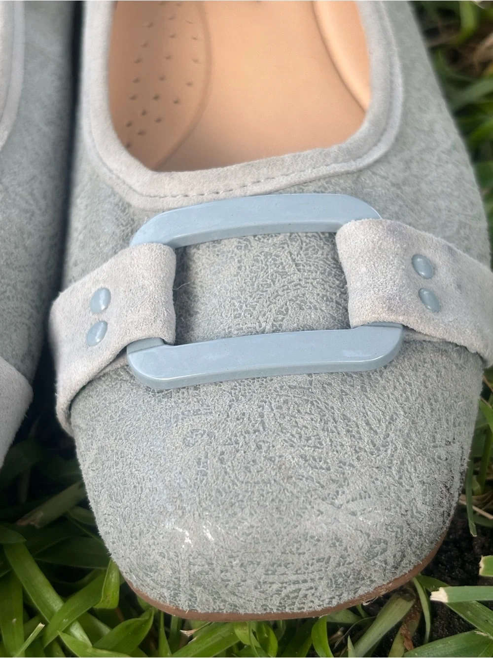 Trotters Sage Green Buckle Flats Blue Suede Ballet Women Size 11